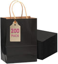 qiqee 200-Packs Black Paper Gift Bags with Handles Bulk 10.6"x8.3"x4.3" Medium Size Paper Bags Multiple Uses by Qiqee