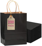 qiqee 200-Packs Black Paper Gift Bags with Handles Bulk 10.6"x8.3"x4.3" Medium Size Paper Bags Multiple Uses by Qiqee