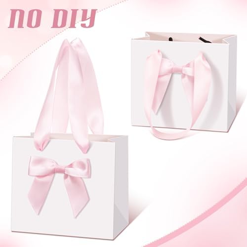 Kolldenn 50 Pcs Small Gift Bags Bulk with Bow Ribbon Handles, White Pink - Image 2