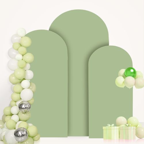 FANPROMS Arch Cover Set of 3 Sage Green Arch Cover Spandex Arch Backdrop Cover Chiara Round Top Arched Covers Backdrop Fabric for Wedding 5FT 6FT 7FT Party Arches Covers for Birthday Baby Shower - Image 6