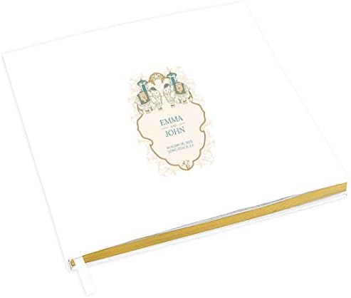 Andaz Press Personalized Wedding Guestbook with Gold Accents, Tons of Love Elephant Design White Guest Sign in Guest Registry 120 Pages 8.5 X 8.5 Memories Book for DIY, Scrapbook, Photo Album by AndazPress