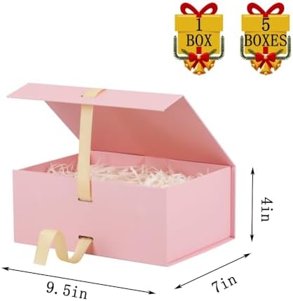 Small Gift Boxes with Lids for Presents Pink Gift Box 5 Pack 9.5X7X4 Inch - Image 3