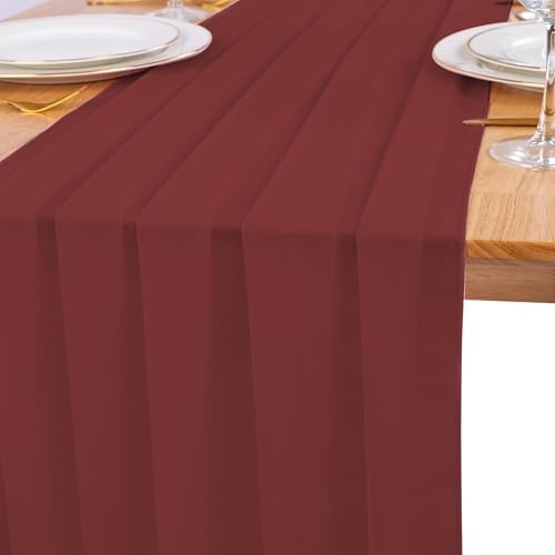 12 Pack Wine Red Table Runner 10ft Romantic Chiffon Table Runner for Wedding Baby Shower and Birthday Party Cake Table Decorations(120 x 12 in) - Image 4