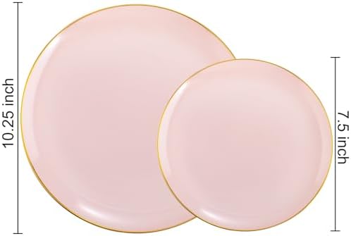 PULOTE 100PCS Pink Plastic Plates - Heavy Duty Pink and Gold Disposable for Party, Wedding, Mother's Day Include 50 Each (Dinner & Dessert) Plates - Image 2