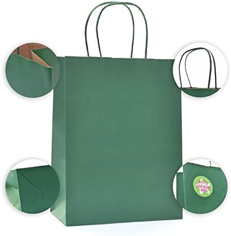 Nexmint Christmas Tree Green Gift Bag 8"x10.5": 120 Pack Bulk Medium Kraft Paper Bags with Handle. Great for Holidays,Gifts,Party Favors,Treats,Goodies,Candies,Shopping,Business,Retail - Image 3