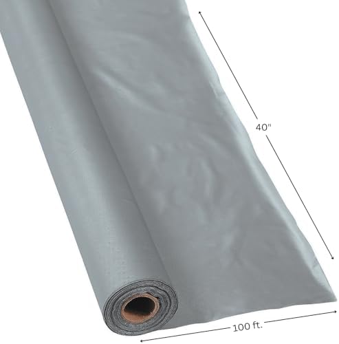Fun Express 40 x 100 Feet Plastic Table Cover Roll, Silver - Image 2