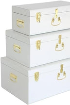 Vixdonos Decorative Box Set of 3 Metal Trunks Chest with Safety Lock Clasp for Treasure Organization and Home Dorm Decor,26.8x16.5x11Inches - Image 3