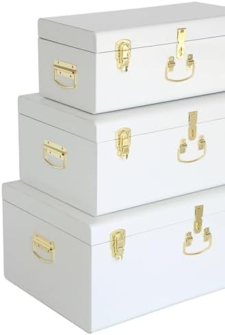 Vixdonos Decorative Box Set of 3 Metal Trunks Chest with Safety Lock Clasp for Treasure Organization and Home Dorm Decor,26.8x16.5x11Inches - Image 3