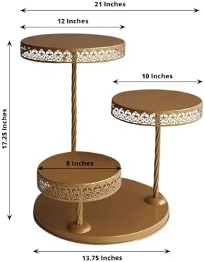 Efavormart 3-Tier Gold Metal Cupcake Tower Dessert Stand, Hollow Lace Design Round Tiered Cake Stand - 21" - Image 3