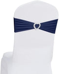 Pack of 60 Spandex Chair Sashes Bows Stretch Chair Cover Band with Buckle Slider Universal Elastic Chair Ties for Wedding Banquet Party Event Decoration (Navy) by Howhic