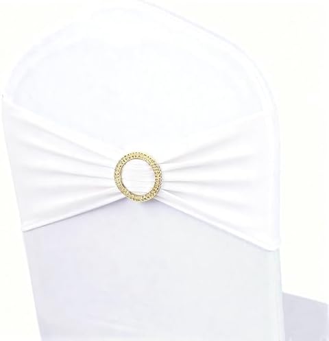 White Chair Sashes 50 Pack with Gold Buckle Slider, Spandex Sashes for Folding Chairs Wedding Party Banquet Decor - Image 3
