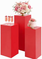 3PCS Square Red Pedestal Stands for Party Metal Pedestal Display Stands Dessert Table Decoration Pillars Cake Pedestal Plant Stands for Party Birthday Wedding Props by Unknown