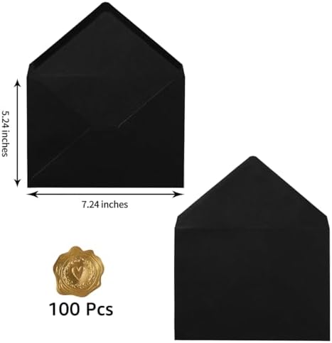 100 Pieces A7 Envelopes 5x7 Black, 5.24 x 7.24 Inches (Pack of 2) - Image 2