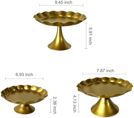 3 Pcs Gold Metal Cupcake Stand Scalloped Edge Dessert Display Tray - Image 5