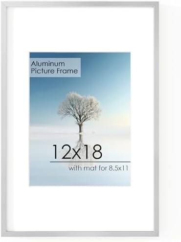 12x18 Metal Picture Frame for Wall With Mat for 8.5x11, 12''x18'' Aluminum Photo Frames With Tempered Glass for Home Decor, Minimalist Modern Poster Frame Horizontal And Vertical Formats, Silver by FLYJOE