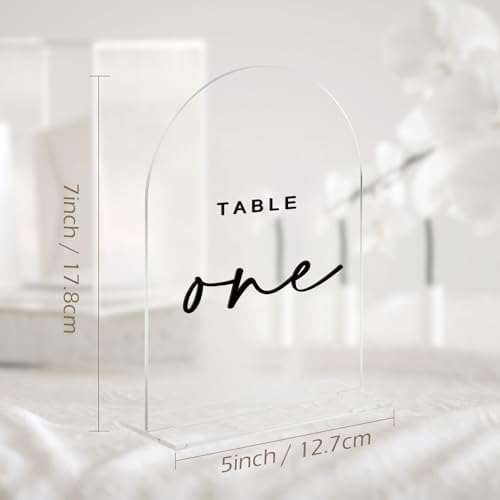Clear Arch Acrylic Wedding Table Numbers 1-20 with Stands - Image 3