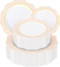 WDF 100PCS Pink Plastic Plates - Heavy Duty Pink and Gold Disposable Plates - Include 50 Dinner Plate and 50 Cake Plastic Plate for Baby Shower/Wedding/Bridal Shower/Tea Party by WDF