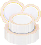 WDF 100PCS Pink Plastic Plates - Heavy Duty Pink and Gold Disposable Plates - Include 50 Dinner Plate and 50 Cake Plastic Plate for Baby Shower/Wedding/Bridal Shower/Tea Party by WDF