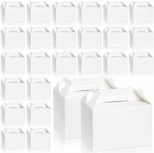 ZOOFOX 50 Pack White Gable Boxes 9x6x6 Inches, Large Greaseproof Cardboard Treat Boxes with Handles, Party Favor Boxes for Baby Shower, Food, Birthdays, Barn Style Lunch Boxes by zoofox