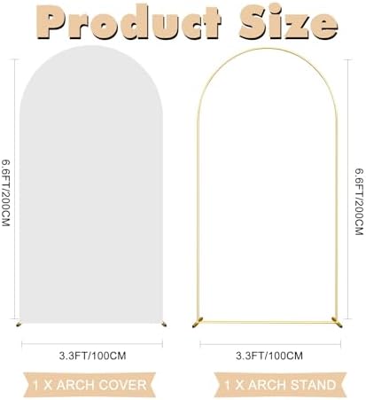 6.6FT Wedding Arch Backdrop Stand and White Arch Cover, White Spandex Fitted Backdrop Cover and Gold Wedding Arch Frame for Birthday Party Wedding Ceremony Bridal Baby Shower, Parties Decoration. - Image 2