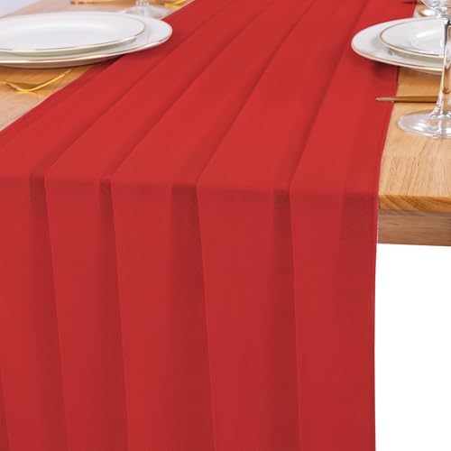 12 Pack Red Table Runner 10ft Romantic Chiffon Table Runner for Wedding Baby Shower and Birthday Party Cake Table Decorations(120 x 12 in) - Image 4