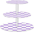 J JOYSAY Chess Checkerboard White Light Purple Pattern Acrylic Cupcake Stand 3 Tier Dessert Table Display Set Clear Cake Stands for Party Wedding Baby Shower Decorations Easy Assembly Pastry Tower by J+JOYSAY