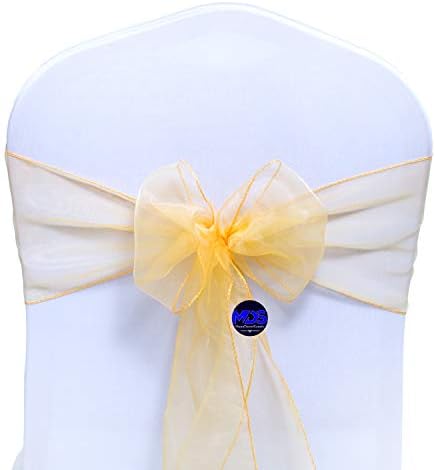 MDS Pack of 100 Organza Chair Sashes for Wedding & Event Décor – Gold - Image 2