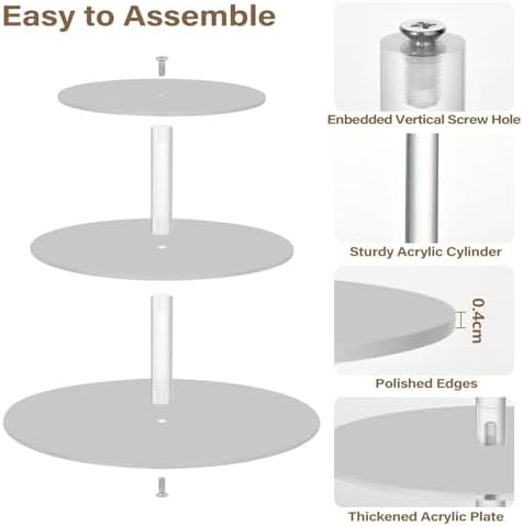 J JOYSAY Light Grey Print Acrylic Cupcake Stand 3 Tier Dessert Table Display Set Clear Cake Stands for Party Baby Shower Wedding Decorations Easy Assembly Donut Tower - Image 2