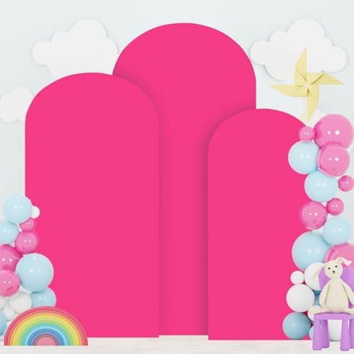 FOTSHARER Hot Pink Arch Cover Set of 3 Spandex Arch Cover Backdrop Fabric 4FT 5FT 6FT Chaira Wedding Arch Stand Covers Balloon Round Top Arched Covers Stretchy Backdrop Fuchsia Decor - Image 6