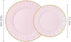 Lullaby 90pcs High End Gold Plastic Silverware with Pink Handle with 60PCS Pink Scalloped Plastic Plates with Gold Rim - Image 5