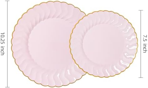 Lullaby 90pcs High End Gold Plastic Silverware with Pink Handle with 60PCS Pink Scalloped Plastic Plates with Gold Rim - Image 5