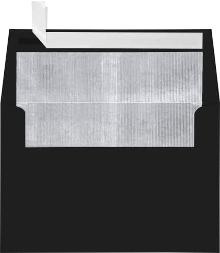 LUXPaper A4 Foil Lined Invitation Envelopes | Peel & Press | 4 1/4" x 6 1/4" | Black w/Silver LUX Lining | 80lb. Text | 500 Qty by LUXPaper