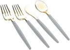 Luxe Party 128 Pieces Two Tone Plastic Disposable Cutlery | Forks-Spoons-Knives | Full Size | Chic Round | Grey and Gold - Image 2