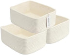 XUANGUO Small Woven Storage Baskets for Shelves, 13" x 9" x 5", White by XUANGUO