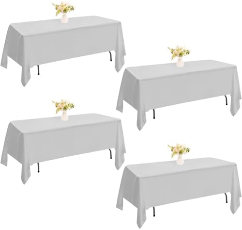 4 Pack Rectangle Tablecloth for 6 Foot Tables Washable Polyester Table Cover for Wedding Dining Table Parties Banquet（60x102 Grey） by JALANCY