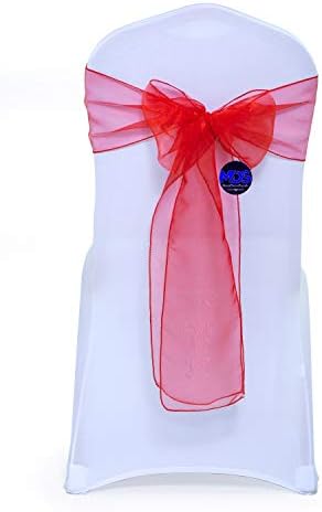 MDS Pack of 100 Organza Chair Sashes for Wedding & Event Décor – Red by MDS