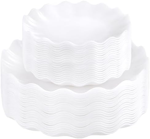 LIYH 50 Pcs White Scalloped Plastic Plates Reusable - Unbreakable Plastic Plates for Weddings Party Outdoor Picnics Dishwasher Safe BPA Free(25Guests) by LIYHLoveinyourheart