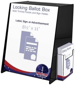 Marketing Holders 2 Pack Acrylic Donation Box with Lock Ballot Box Countertop Comment Bin Black Plastic 8.75” x 8.5" x 11.5" with 8.5" x 11" Slide in Sign Holder and 4" Pocket on the Side by MarketingHolders