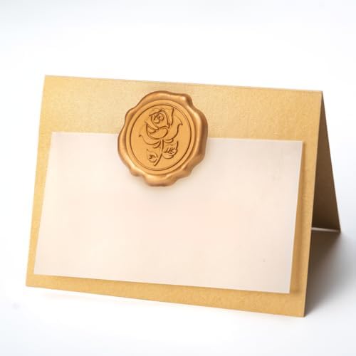 100 Pack Name Cards for Table Setting, Printable Place Cards with Antique Gold Rose Wax Seal Sticker for Wedding, Table Tent Card Stock for Party, Dinner(100 Pack Pearlized Champagne Gold) by Parvigo