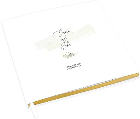 Andaz Press Personalized Wedding Guestbook with Gold Accents, Watercolor Stem Leaf Design White Guest Sign in Guest Registry 120 Pages 8.5 X 8.5 Memories Book for DIY, Scrapbook, Photo Album by AndazPress