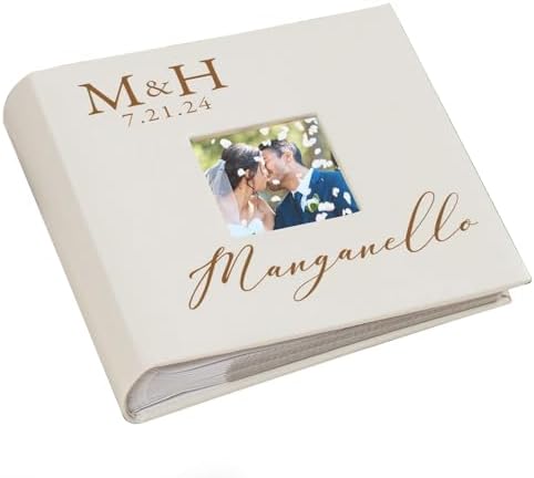 Personalized Photo Album, Custom Engraved Picture Album, Holds 200 4" x 6" Photos, Leatherette and Laser Engraved Scrapbook, Wedding Initials and Last Name by GiftsForYouNow
