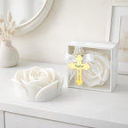 Personalized Rose Shaped Soy Candle Favors with Gold Acrylic Cross Label – Baptism & Christening Keepsake, Religious Wedding or Shower Gift Set (10–200 PCS) - Image 6