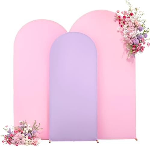 Pink and Purple Arch Cover 3 Set-6FT, 5FT, 4FT Arch Backdrop Cover Spandex Fitted 2-Color Fabric Arch Stand Covers for Baby Shower Girls Mermaid Birthday Party Wedding Photo Background Decorations by Suppromo