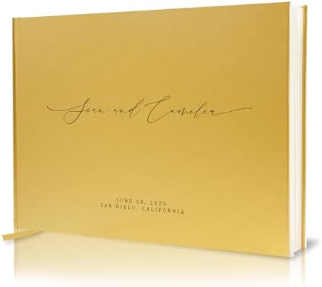 MUUJEE Personalized Guestbook in Gold - Premium Custom Modern Guest Book for Wedding Reception, Birthday Party or Events w/Bookmark Blank Pages for Signing 11.5 x 8.5 inches by MUUJEE