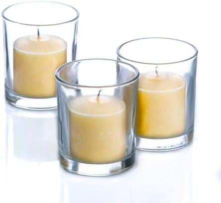 Set of 144 Richland Votive Candles Ivory Unscented and 144 Clear Glass Eastland Votive Holders by Richland
