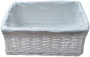 Arpan Small White Wicker Gift Hamper Storage Basket with White Cloth Lining by ARPAN