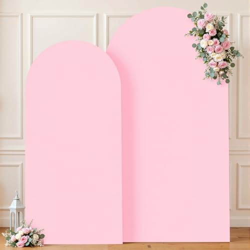 Pink Photo Arch Backdrop Cover Set of 2 for Baby Shower Party 7.2ft and 6ft Arch Covers Stretchy Backdrop Spandex Arch Stand Covers for Girls Birthday Wedding Bridal Shower Background Decorations - Image 4
