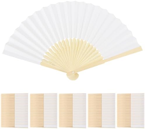 WAYASDCU 100pcs Paper Fans Handheld Folding Fans Bulk Fans for Line Dancing Bulk White Wedding Fans Folding Fans Handheld for Guest Dancing Party DIY Craft Photo Props Wall Decoration by WAYASDCU
