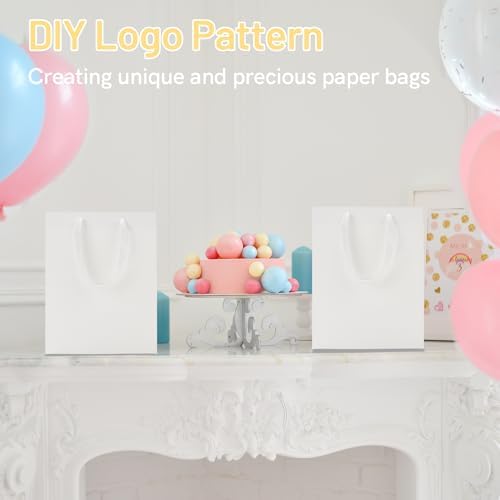 FISHLONO White Gift Bags With Handles, 8x5x10 Inches Medium Gift Bags Bulk, White Kraft Paper Bags for Wedding Shopping Party Birthday Business Baby Shower (30) - Image 4