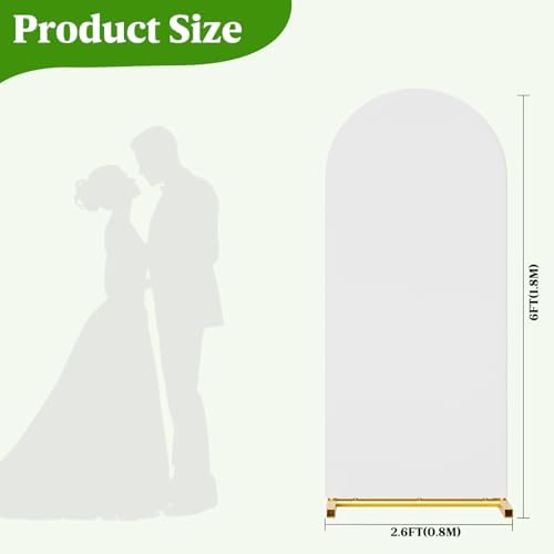 Arch Backdrop Stand and Cover Set, 6 x 2.6FT Gold Metal Wedding Arch for Ceremony, Heavy Duty Balloon Arch Stand with White Spandex Cover for Birthday Party, Baby Shower, Graduation, Event Decor - Image 3